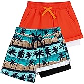 KAKU NANU Boys Swim Trunks Compression Liner Bathing Swimsuit Quick Dry Boxer Beach Board Shorts with Pockets 2-14 Years