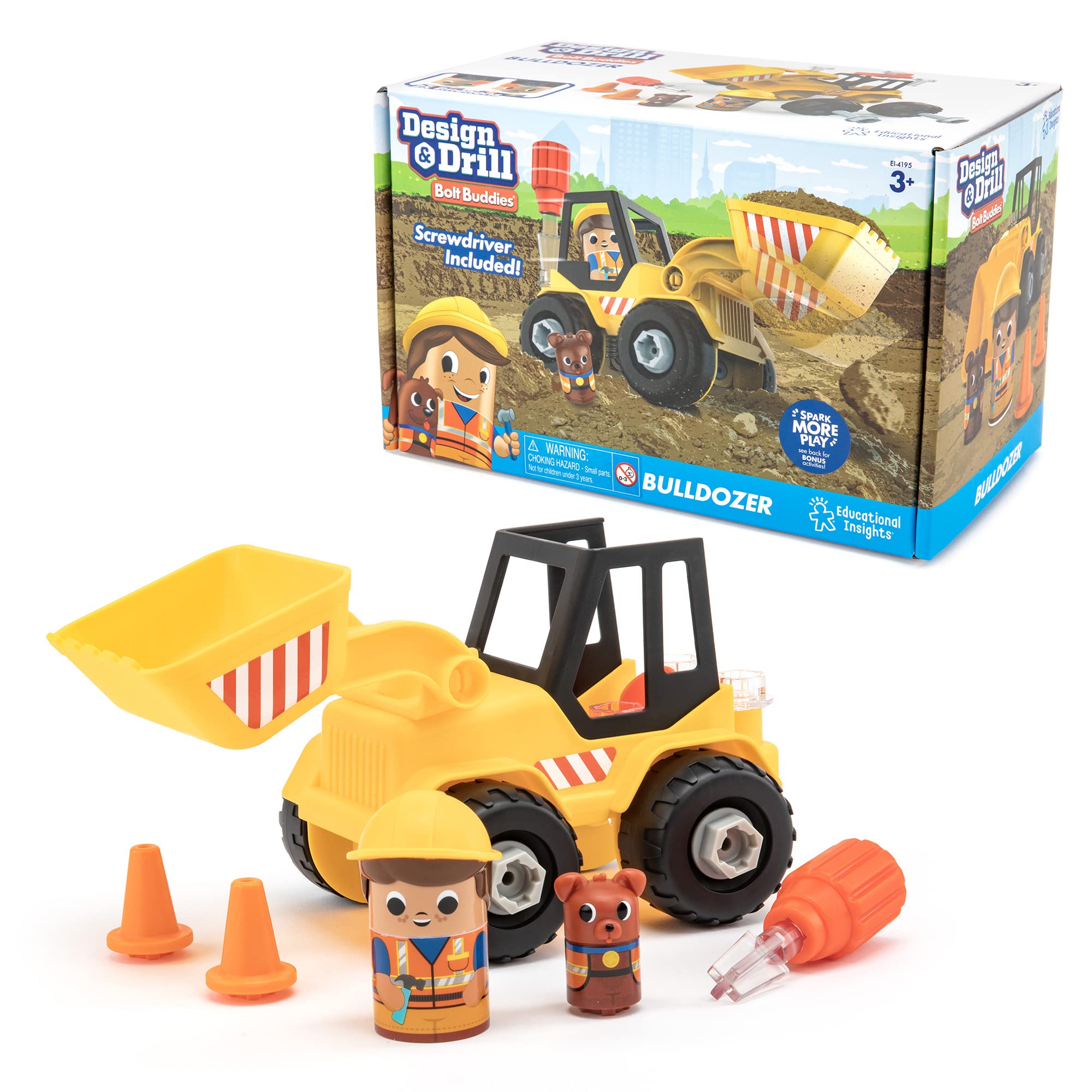 Learning Resources Design and Drill Bolt Buddies Bulldozer Take Apart Toy with Screwdriver Tool, Preschool STEM Toy, Boys and Girls Ages 3+