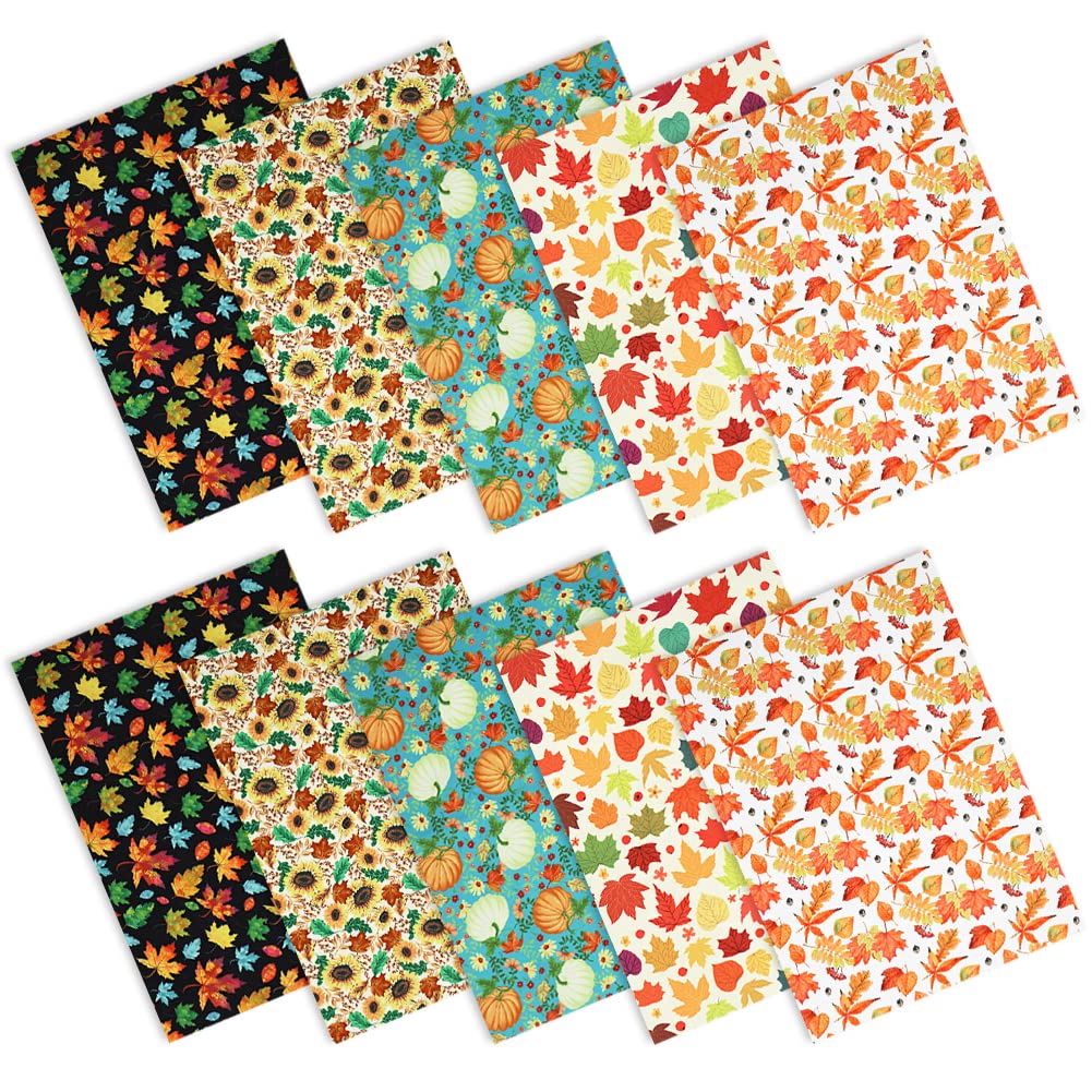 Fat Quarters Fabric Bundles 50 X 50 cm,10 PCS 5 Style Autumn Fabric Squares,Fall Sewing Quilting Calico Fabric Yellow Sunflowers Pumpkins Leafs Material for Party Supplies Decor DIY Craft