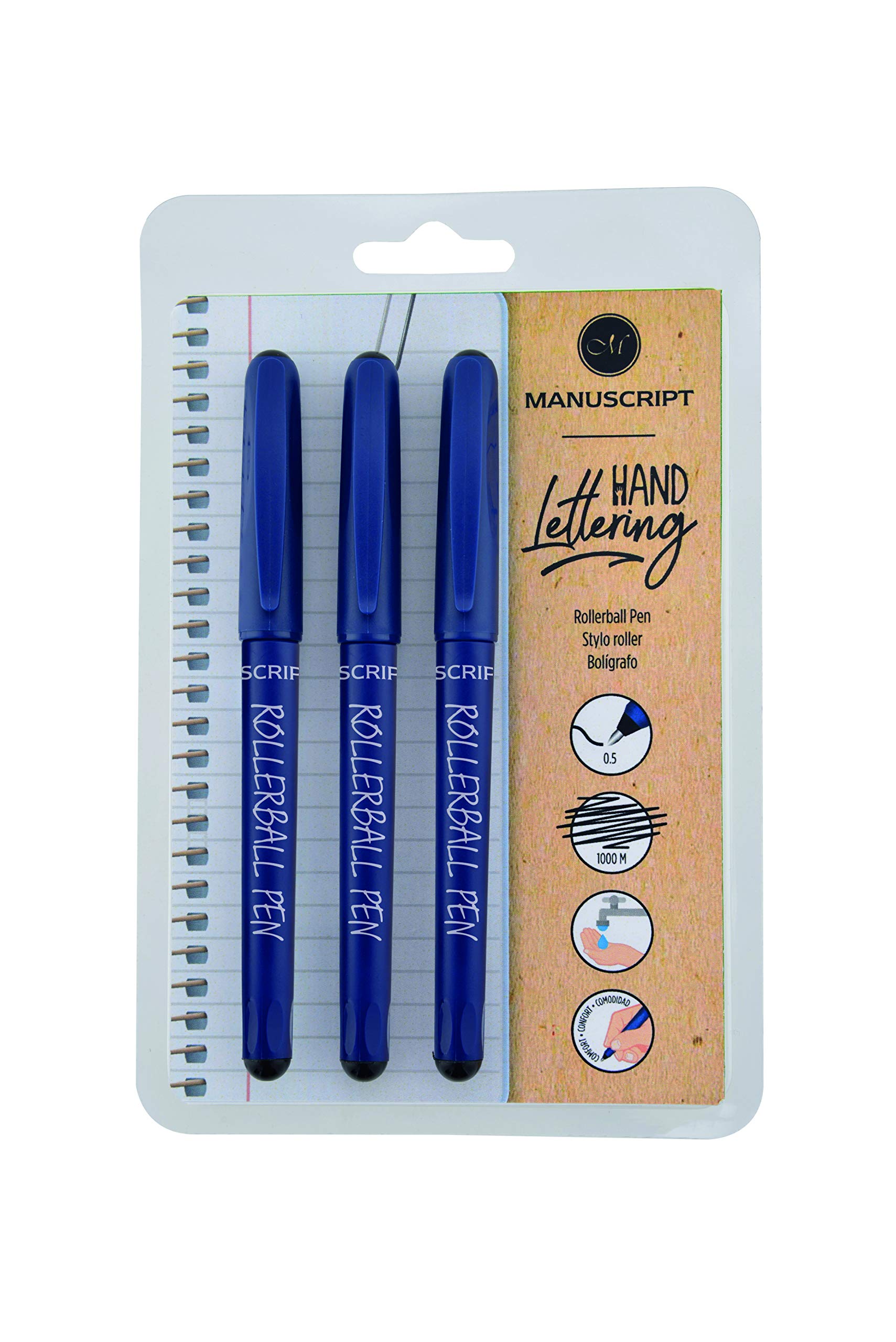 Manuscript Pen Company Rollerball Pens Triple Pack-Blue, Black, 3 Count (Pack of 1)