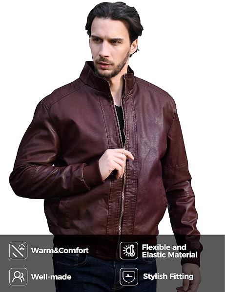 WENVEN MEN’S FAUX FUR JACKET WINTER WARM COATS OUTWEAR WINE RED 2XL