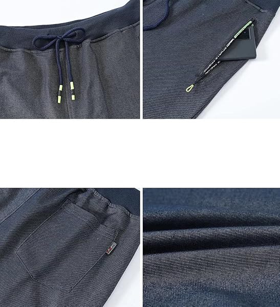 QPNGRP MEN’S ZIPPER POCKETS ELASTIC STRETCH WAIST WORKOUT CASUAL SHORTS CATIONNAVY 42