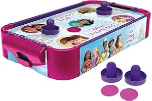 World Tech Toys Disney Princess Air Hockey Table for Kids - Wooden Tabletop Game with Puck, Pushers & Air Flow System - Disney Licensed - Kids 4+