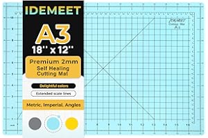 Premium Idemeet Self Healing Cutting Mat 18'' x 12'', A3 Non-slip Sewing Mat for Quilting, 5-Ply Rotary Cutting Board Double-Sided for Crafts Cutting Fabric Scrapbooking Modeling Projects, Aqua Blue