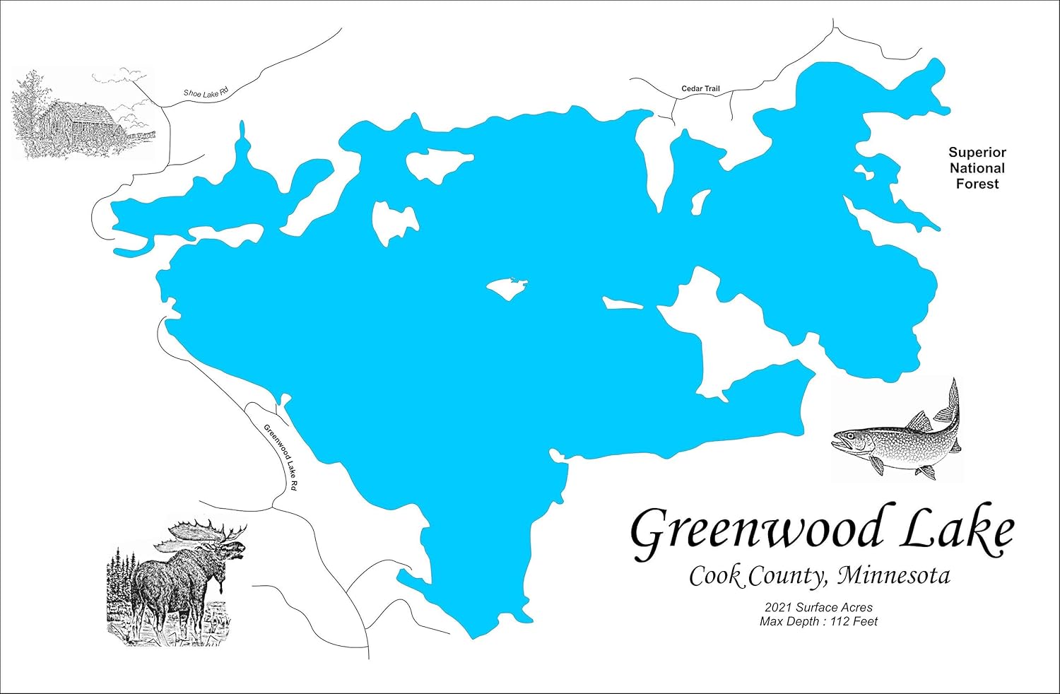 Greenwood Lake, Minnesota Framed Wood Map Wall Hanging