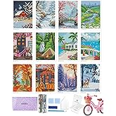 ForeverYoung Minigem Twelve Months Diamond Art Kits, 5x7Inch Postcard-Style | 12 PCS DIY Square Diamond Painting Kits for Beginners and Adults, Perfect for Collecting, Display ＆ Relaxing Stress Relief