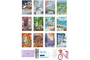 FOREVER YOUNG Foreveryoung Minigem Small Diamond Art Kits for Beginners, 12Pcs Square Drill Diamond Painting Kits for Adults 3-Hour Painting, Postcard-Style Mini Diamond Art Kits for Adults 5x7 Inch (Twelve Months)