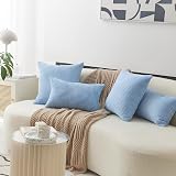 Home Brilliant Light Blue Cushion Covers 65x65 cm Set of 2 Striped Corduroy view 3