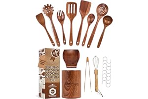 12 Pcs Wooden Utensils Set Teak Wood Cooking Spoons Nonstick Cookware Kitchen Spatula & Spoons