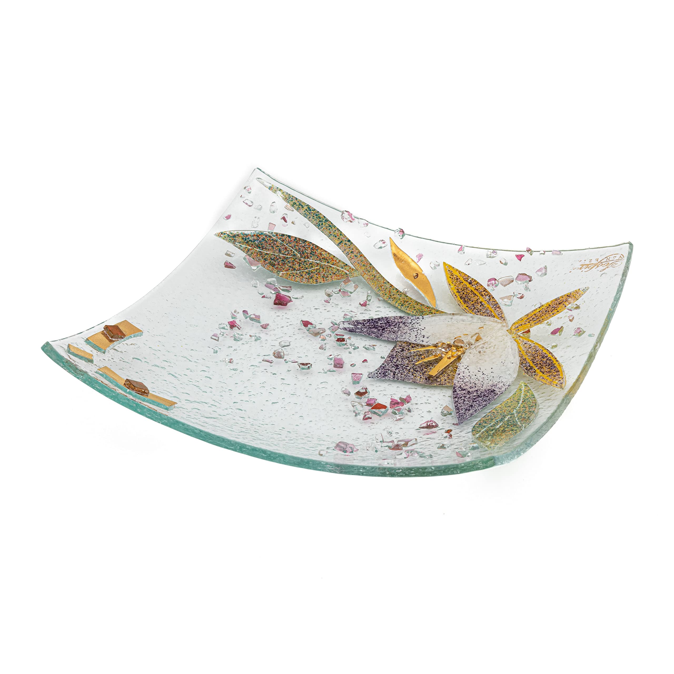 Sospiri Venezia Tidy Tray Ornament Plate Decor Floral Murano Glass Centerpiece Home Furnishing Decor Gift Handmade Made in Italy (Azalea cm19x19 Square)