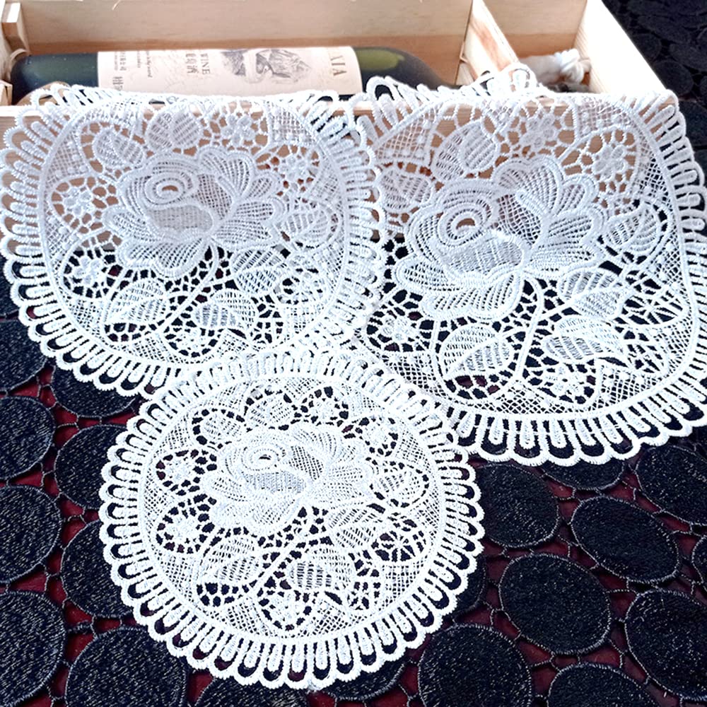 Set of 4 lace doilies, lace coasters, round flower shape mat, place mats, table mats, full crochet doilies, cup coasters for dining room, kitchen, banquet, wedding decoration, 20 cm, rose