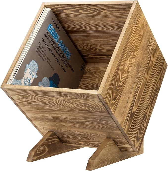 MyGift Rustic Burnt Solid Wood Vinyl Record Album Holder