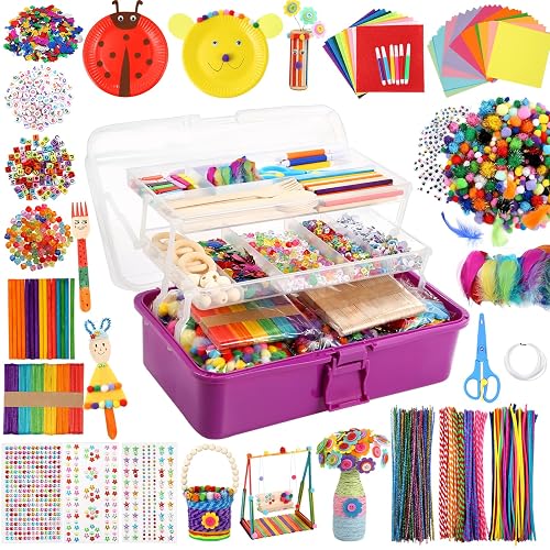 Caydo 3000 Pcs Large Art and Craft Supplies for Kids, Toddler DIY Craft Art Supply Set with 3-Layer Folding Storage Box for Kids Project Activity
