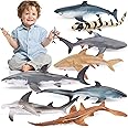 TOYMANY 8PCS Shark Toys Sea Creature Animals Figures, Plastic Ocean Animal Figurines with Whale Shark White Shark Bathtub Toy
