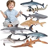 TOYMANY 8PCS Shark Toys Sea Creature Animals Figures, Plastic Ocean Animal Figurines with Whale Shark White Shark Bathtub Toy