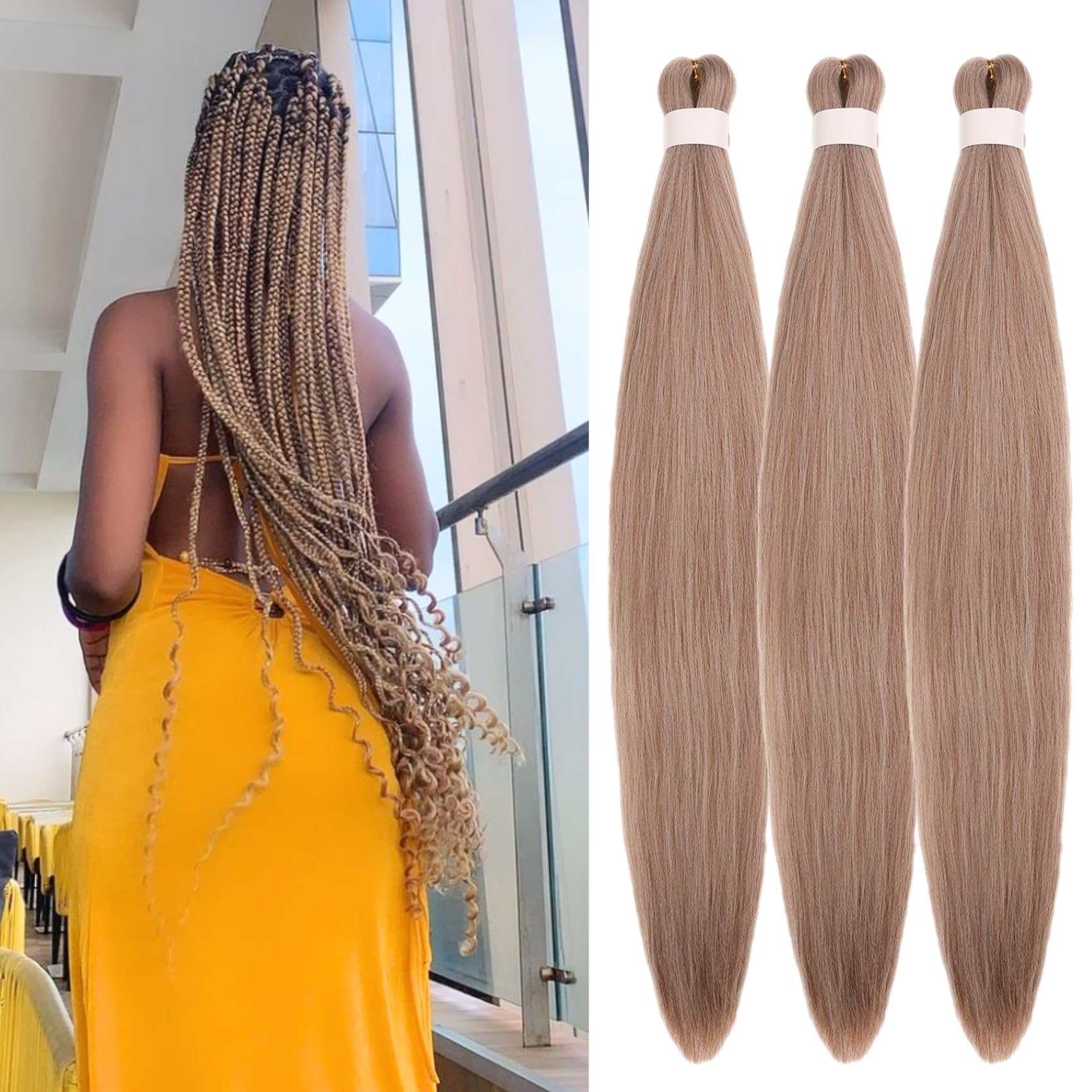 Photo 1 of **ONLY ONE EXTENSION**Ash Brown Braiding Hair Pre stretched Box Braiding Hair Extensions for Knotless Box Braids 3 Packs