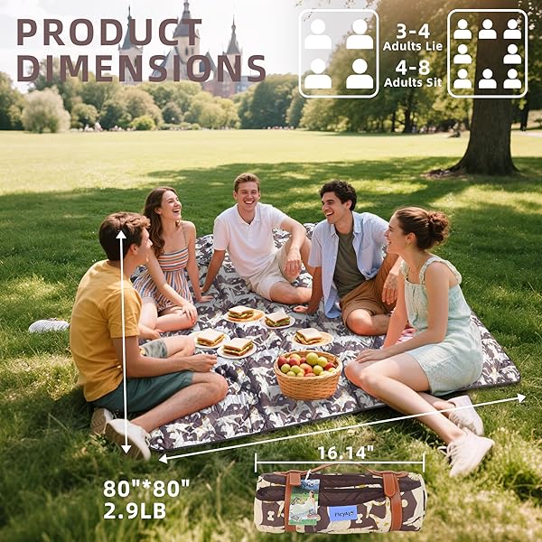 PICYALO 60X80” DOUBLE THICKENED PICNIC BLANKETS(150G HIGH DENSITY COTTON STUFFED) CAT&DOG PATTERN OUTDOOR PICNIC MAT PORTABLE PICNIC BLANKET FOLDABLE WITH LEATHER CARRY STRAP BEACH BLANKET