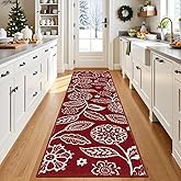 2x8 Washable Christmas Runner Rug with Non Slip Backing, Absorbent & Dirt-Trapping, Red and White High-Low Textured Floral Hallway Carpet for Kitchens, Laundry Rooms, Bathrooms, Entryways