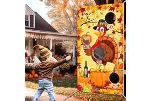 TINEIT Fall Festival Games, Thanksgiving Games, Fall Decorations Outdoor Pumpkin Bean Bag Toss, Scarecrow Turkey Bean Bag Toss Games Banner with 4 Bean Bags, Fall Thanksgiving Bean Bag Toss