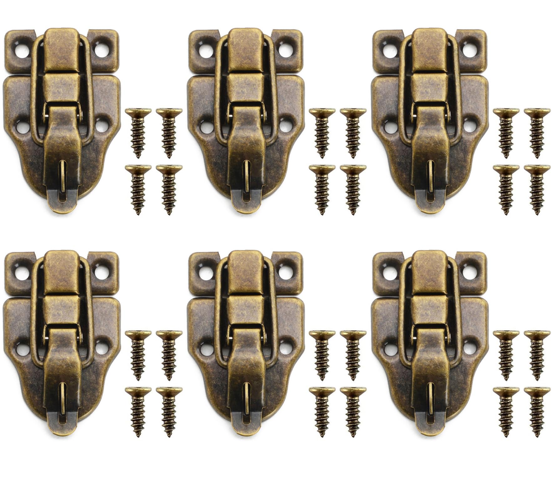 BOBOZHONG Retro Style Box Toggle Latch,6PCS Antique Toggle Catch Latch Clasp Antique Metal Duckbilled Hasp Latch Catch with Mounting Screws,for Box Suitcase Wooden Case,Lock Box Tool