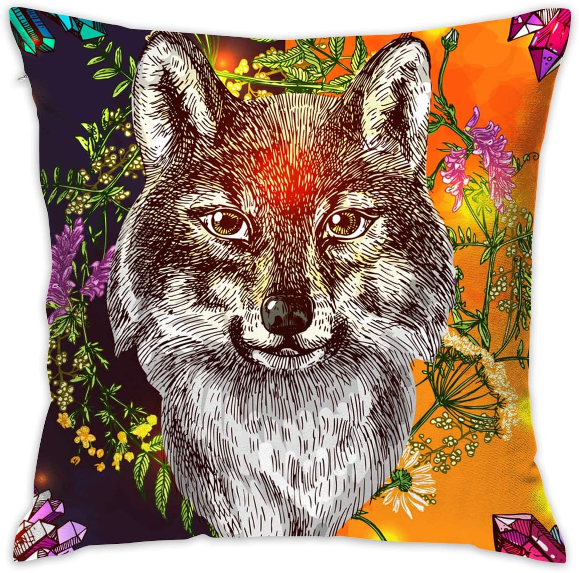 XCOZU Cushion Covers Throw Pillows 18 X 18 Inch, Boho Style Wolf Pillow Cases Decorative Large Couch Sofa Cushions Both Sides Pillowcase Car Home Decor