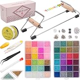 Complete Bead Loom Kit with 24,000 Colorful Glass Beads for Jewelry Making, Non-Stretch Thread and Big-Eye Beading Needles - DIY Craft Supplies Set for Creating Beaded Bracelets, Earrings, Rings