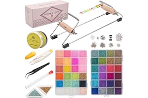 Complete Bead Loom Kit with 24,000 Colorful Glass Beads for Jewelry Making, Non-Stretch Thread and Big-Eye Beading Needles - 