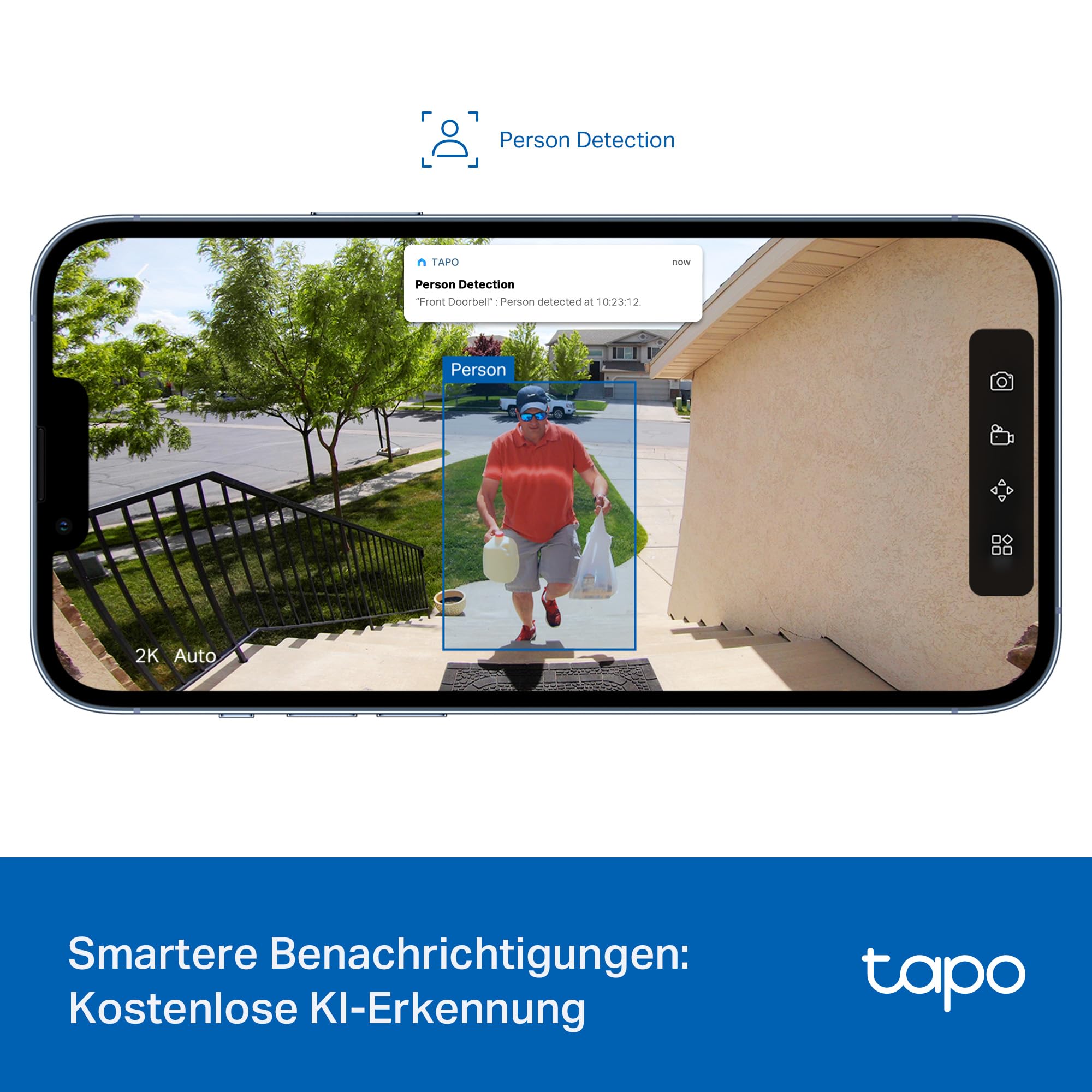 Tapo D205 Akku-Videotürklingel | WLAN Türklingel mit Kamera | 2K, 160° Weitwinkel, Zwei-Wege-Audio | Integrierter Akku | Lokale Speicherung auf microSD & H500 HomeBase | Kompatibel Solarpanel 5