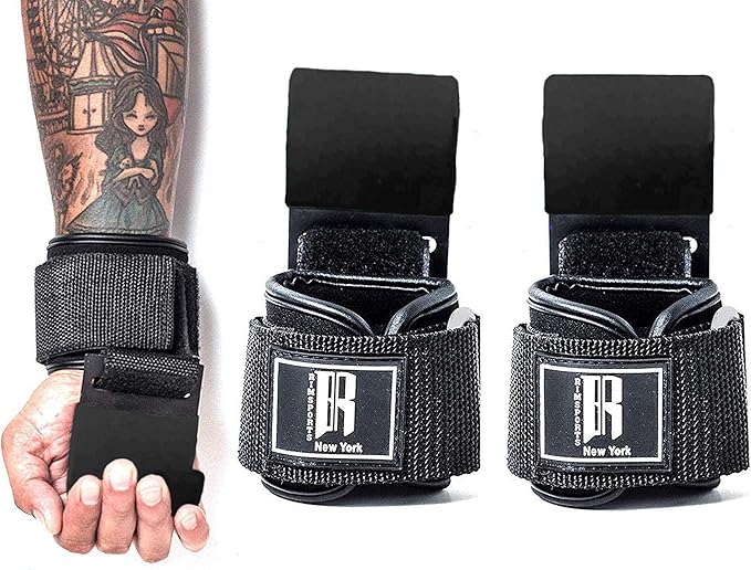 Weightlifting Gloves for Power Lifting Deadlifts Wrist Wrap Support Workout Heavy Duty PRO Weight Lifting Hooks Straps Pair