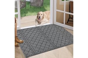 REFETONE Indoor Doormat, Front Back Door Mat 24"x36" Rubber Backing Non Slip Mats, Absorbent Resist Dirt Entrance Rugs for Entryway, Washable Low-Profile Inside Floor Mat for Muddy Wet Shoes Dark Grey