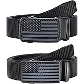 SANSTHS Nylon Ratchet Belts for Men 2 Pack, American Flag Slide Golf Belts 1 1/3", Tactical Work Web Belt 4th of July