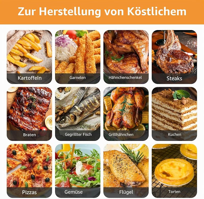 Heißluftfritteuse 7L, 1900 W, Digitalem LED-Touchscreen Air Fryer