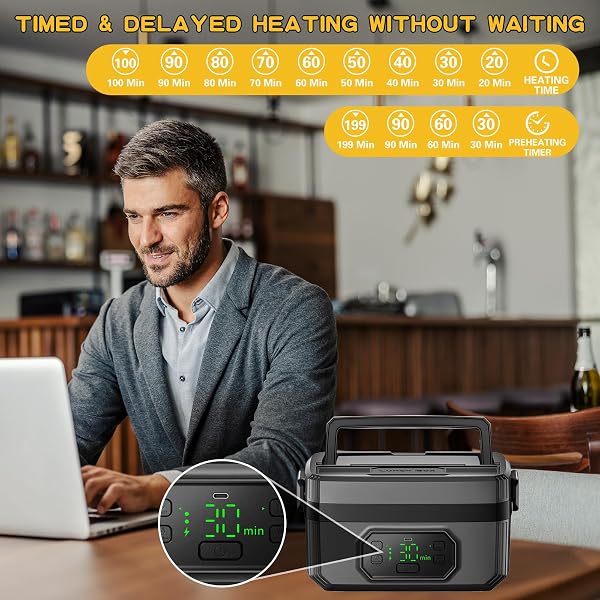 SWINGERS CORDLESS HEATED LUNCH BOX, 24000MAH SELF HEATING LUNCHBOX BATTERY POWERED, 1.6L PORTABLE ELECTRIC LUNCH BOX FOR ADULTS, WORK AND TRAVEL USE (BLACK)