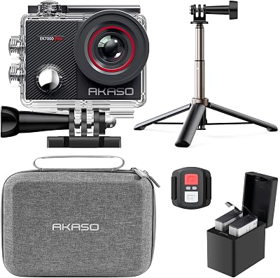 AKASO EK7000 Pro Action Camera 4K 30FPS Selfie Stick Bundle 2 Batteries