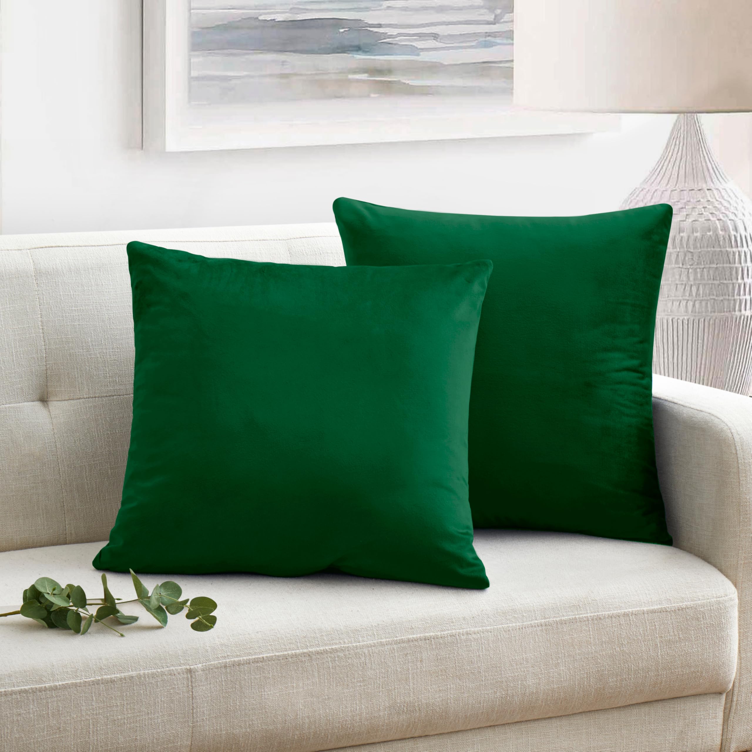 Oxford Homeware Cushion Covers 45 x 45 cm - 2 Pack Green Decorative Square Throw Pillow Cases with Invisible Zipper for Sofa Bedroom Living Room (18 x 18 Inch) — image 1