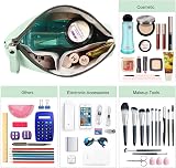 Maange Small Cosmetic Bag 2 Pcs Green Blue PU Leather Travel Pouch with Handle view 7