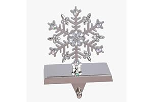 Amooca Christmas Stocking Holders Non-Slip Metal Hooks Fireplace Mantle Stocking Hanger for Christmas Party Decorations (L Snowflake Silver, 1 Pack)