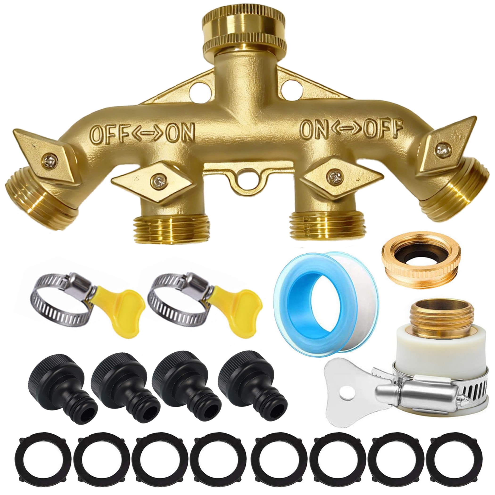 Holzsammlung Solid Brass 4 Way Water Distributor Hose Splitter Spliter Garden Hose Y Connector Tap Water Faucet Splitter
