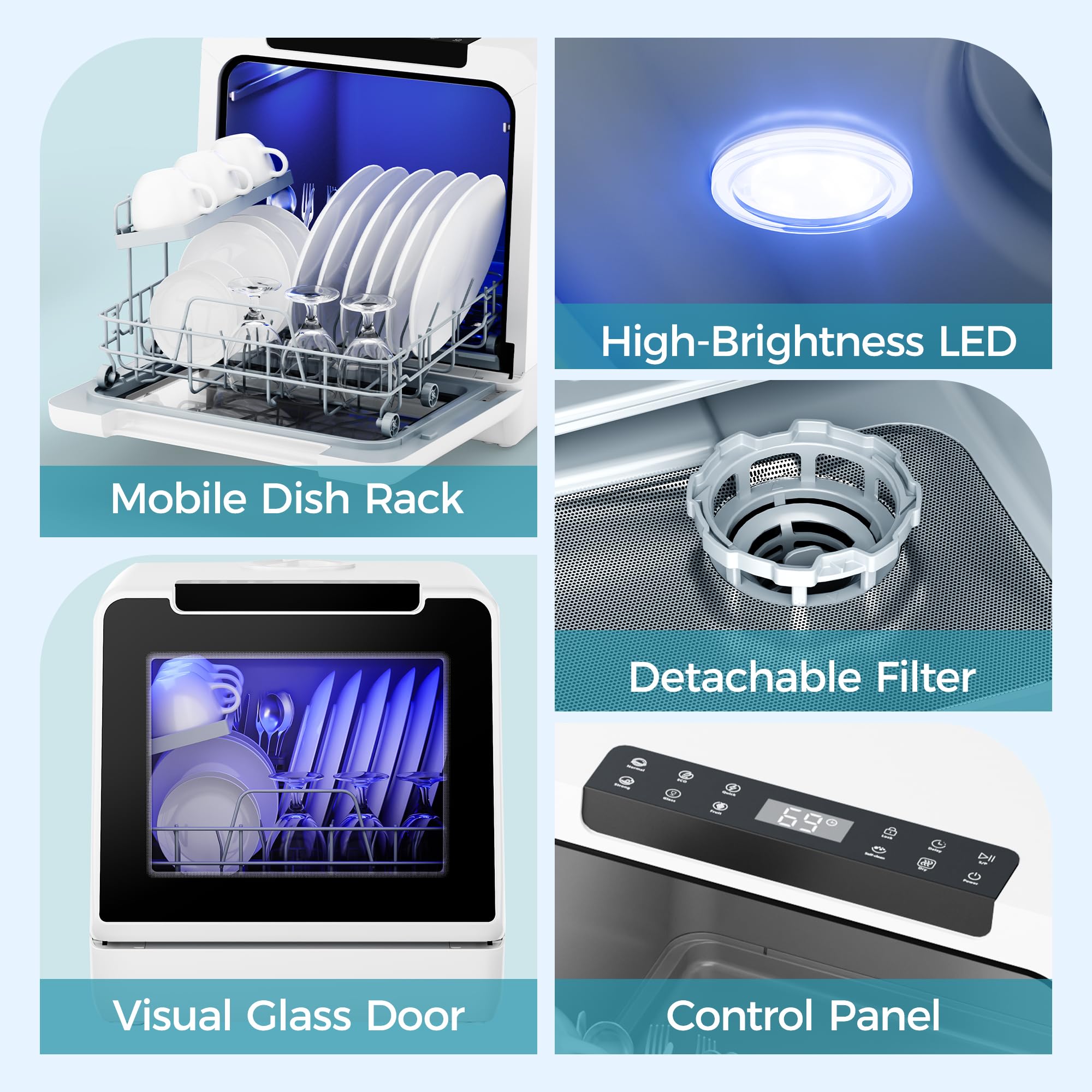 EUHOMY Countertop Dishwasher Portable, 8 Programs Mini Dishwasher with 5L Built-in Water Tank and Inlet hose, No Hookup Needed, Dish Washer with Self Clean/Baby Care/Air Dry, for Apartments & RVs