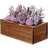 Solsew Assorted Artificial Succulent Arrangement Plants in Rustic Burnt Wood Rectangular Planter Box Faux Succulent Centerpiece for Table Home Garden Windowsill Greenery Decor(Purple,Dream Style)