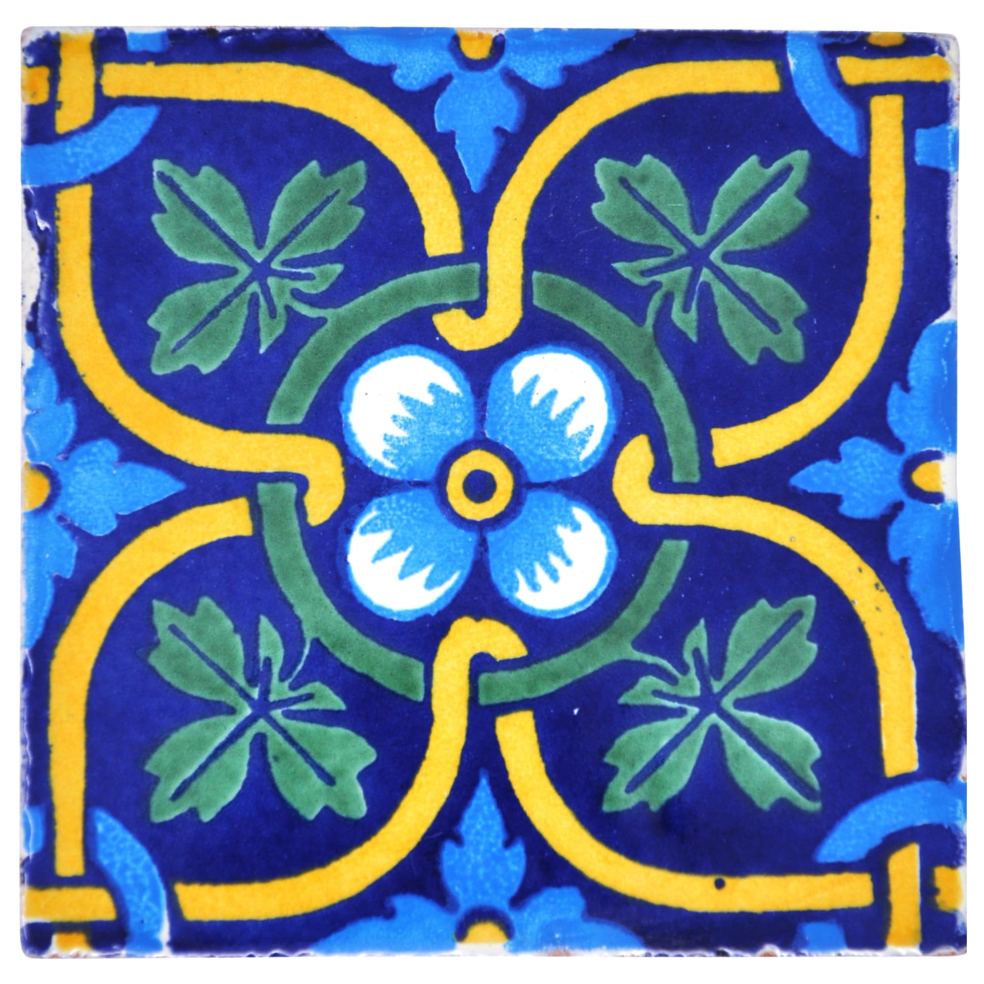 Tumia LAC Handmade Mexican Talavera Tile - Authentic Style Zacarias Ceramic Tiles for Crafts, Backsplashes and Home Improvement - Tile 10 Pack