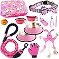 teemerryca 12pcs Puppy Starter Kit /Dog Collar /Leash /Blanket/ Feeding Bowls/Squeak Toys/ Grooming Glove /All The Basics for