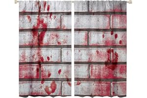 QIONGHAILUANNANSHANGMAOYOUXIANGONGSI Horror Scary Bloody Handprints Blackout Windows Curtains, Bloody Handprints and Blotches of Blood on Grunge Wall Rod Pocket Curtains, for Living Room Bedroom 72x63in 2 Panels