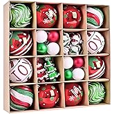 Christmas Tree Ball Ornaments Set, 42ct 3.15 Inches Red Green White Assorted Xmas Tree Ball Ornaments, Shatterproof Christmas Hanging Ornaments for Xmas Decoration