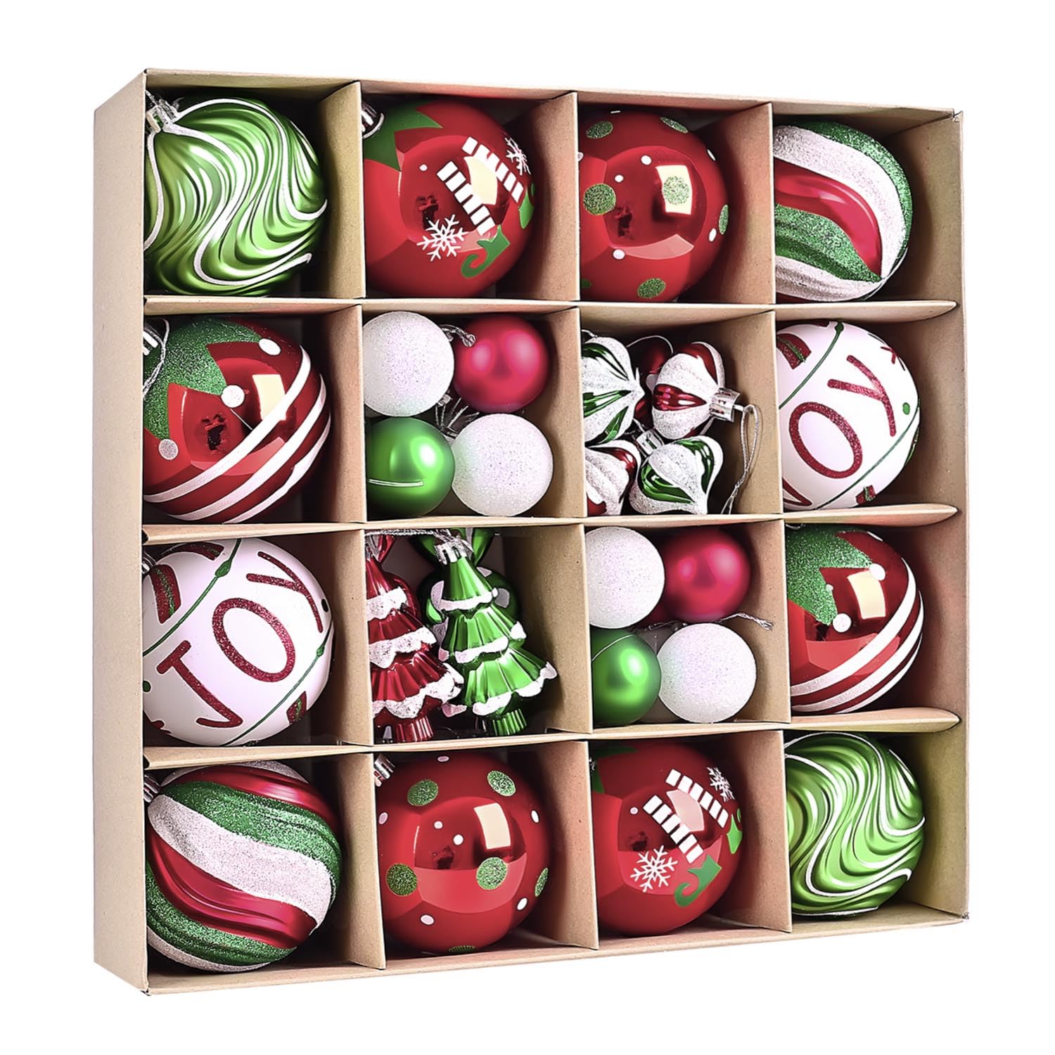 SVNVIOZ Red Green White Christmas Baubles, 42Pcs 8cm Shatterproof Christmas Balls for Xmas Tree Decoration