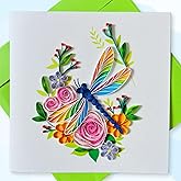 Quilling Cards, handmade card, quilled cards with Dedicated Paper, quilling birthday cards for women or all occasions: Mother's day, Greeting card, Birthday... daisy bouquet (Flowers with dragonfly)