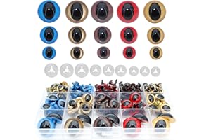 BESTCYC 1Box(80pcs) 3Size 5Colors Threaded Shank Design Plastic Safety Eyes Craft Eyes Amigurumi Cat Eyes with Washers for Crafts DIY Amigurumi Stuffed Animal, Toy,Gold,Apricot)