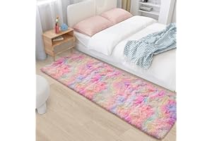 TENNOLA 2x6 Ft Rainbow Rug for Girls Bedroom Colorful Area Rug Unicorn Rugs for Girls Bedroom Kawaii Room Decor Runner Rugs for Living Room Plush Fluffy Rug Non Slip Fuzzy Rugs for Kids Room