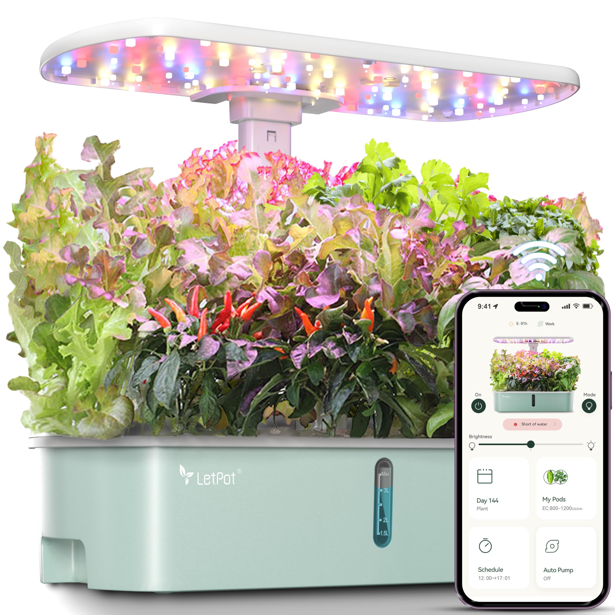Photo 1 of LetPot LPH-Air Hydroponics Growing System Kits, APP & WiFi Controlled Smart Indoor Garden with Adjustable 24W Grow Light Full Spectrum, 10 Pods Planter Indoor Gardening for Gifts, Kitchen, Vegetable
