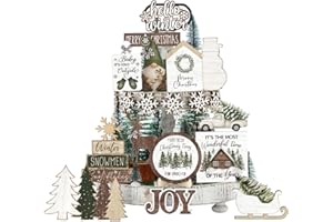 Vercraft Holiday Tiered Tray Decor Christmas Tiered Tray Decorations Set Truck Wooden Signs Farmhouse Table Decorations for Home Table Shelf